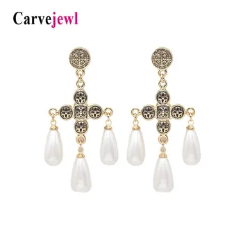Carvejewl fülbevaló, klasszikus gyöngy csepp karika fülbevaló női ékszerek királyi bijoux antik arany, ezüst, aranyozott fülbevaló
