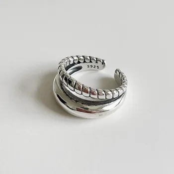 CHOZON S925 sterling ezüst nyitott gyűrű Dupla rétegű Vonal Csavar Vonal Gyűrű Női Arany Divat Egyszerű Nyitott Ékszerek, Kiegészítők