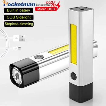 COB mini zseblámpa fokozatmentes fényerő lámpa USB tölthető Zseblámpa Lanterna kerékpározás fény kemping lámpa vízálló
