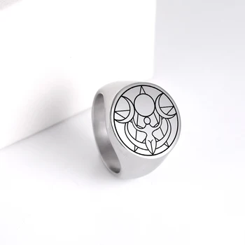 COOLTIME Retro Istennő Gyűrű a Férfiak Viking Pentagram Hold Wicca Boszorkány Ékszerek Mágikus Amulett Védelem Rozsdamentes Acél Ékszerek