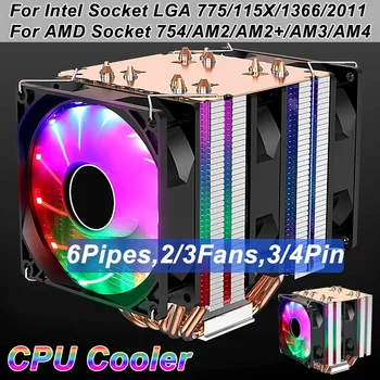 CPU Coolling Ventilátor Hűtőborda 6 Réz Heat pipe 3/4 Pin RGB Ventilátor, Hűtő Intel Socket LGA 775/115X/1366/2011/AMD Socket 754/AM2