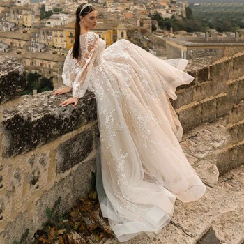 Csipke Hercegnő Puffadt Ujjú Esküvői Ruhák 2020 Luxus Teljes Csipke Appliqués Elefántcsont Menyasszony Ruhák Vestido De Noiva