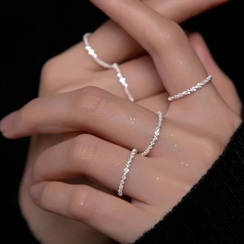 Divat Ezüst Színű Csillogó Gyűrűt A Nők, Lányok Koreai Egyszerű Stílus Sokoldalú Dekoratív Kompakt Mutatóujját Gyűrű Ékszer