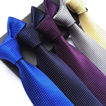 Divat Férfi Nyakkendő Selyem Luxus Nyakkendő 8cm Cravate Geometriai skótkockás anyagokkal&ELLENŐRZÉSEK Nyakkendő Esküvői Buli Nyakkendőmet Ajándékok Férfiaknak
