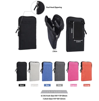Divat táskák Minden, az Alábbiakban 6.3-7.2 hüvelykes Mobil Telefonok Tasak Outdoor 2 Zsebbel 1 Cipzár Tárca Esetben övcsipesz Táska Okostelefon