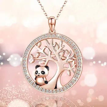 Divat Élet Fája Nyaklánc A Nők Természetes Gyémánt Kristály Rose Aranyozott Panda Kulcscsont Medál Ékszer Kiegészítők