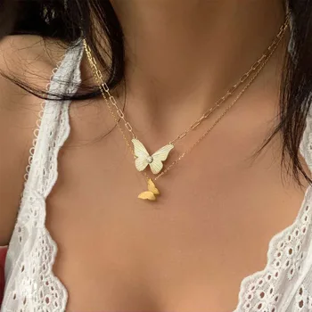 Egyszerű aranyozott Dupla Réteg Aranyos Állat Pillangó Nyaklánc Női Divat Kulcscsont Lánc Nyaklánc Amulett Ékszer Ajándék