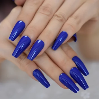 Egyszínű Sötét Kék Nyomja meg a műköröm Hosszú Balerina Koporsó Népszerű Fényes UV Hamis Fingersnails Megtestesülése Eszköz