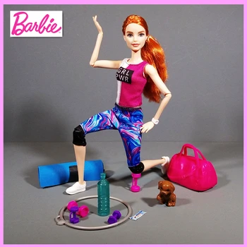 Eredeti Barbie Márka 18 Inch Fitness Baba Vörös Hajú Kiskutya Playset GJG57 Gyerekek Játék Születésnapi Ajándék Lány Brinquedo