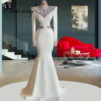 Fehér Arab Estélyi Ruhák Köntös Couture Hableány Gyöngyök Dubai Különleges Alkalom Köpenyek Prom Ruha 2021 Estélyi Ruha Szabott