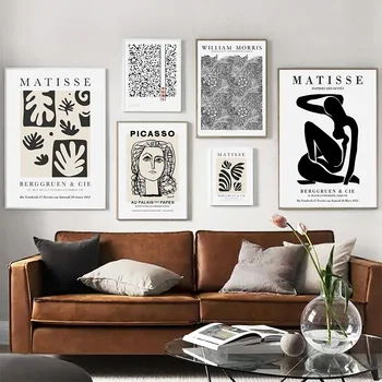 Fekete-Fehér Matisse William Morris Picasso Wall Art Vászon Festmény Északi Poszterek, Nyomatok, Absztrakt Képek Lakberendezés
