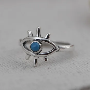 FNJ Kék Kő Szem Gyűrű, 925 Ezüst, Állítható Méretű, 100% Eredeti, Igazi S925 Tömör Ezüst Gyűrű Női Ékszerek