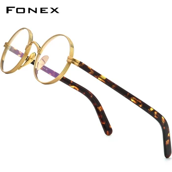 FONEX Tiszta Titán Szemüveges Férfi Retro Kerek Felírt Szemüveget a Nők 2021 Új Vintage Rövidlátás Optikai Szemüveg F85650