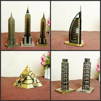 Fém 3D Világ Nagy Mérföldkő, Építészet, Piramis, Vitorlázás Hotel Burj Khalifa stb Fém Figura Épület Modell lakberendezés