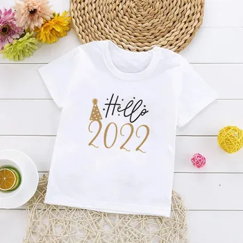 Helló 2022 Gyerekek T-shirt Fehér Pamut Rövid Ujjú Póló Alkalmi Gyerek Ruhákat Fiúk Lányok Új Év Ruhát Karácsonyi Ajándék