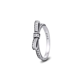 Hiteles 925 Sterling Ezüst Gyűrű, Világos, CZ Csillogó Íj Gyűrűk Nők Esküvői Ajándék, Divat Ékszerek anillos