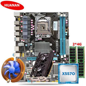 HUANANZHI X58 LGA 1366 Alaplap Combo CPU Xeon E5 X5570 a CPU-Hűtő 8G RAM DDR3 RECC Memória, videokártya GTX760 2G