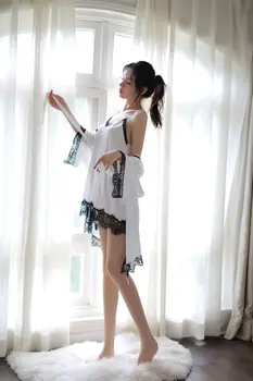 Három részes Szexi Pizsama-Európai, illetve Amerikai Felnőtt, Erotikus Fehérnemű, átlátszó Ruha Női harisnyatartó hálóingre
