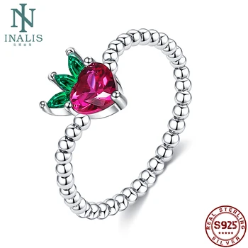 INALIS Gyümölcs Alakú Gyűrű A Nők 925 Sterling Ezüst Aranyos Kis Eper Cirkon Gyűrű Gyöngyök Stílusú Esküvő Ujjait, Ékszerek