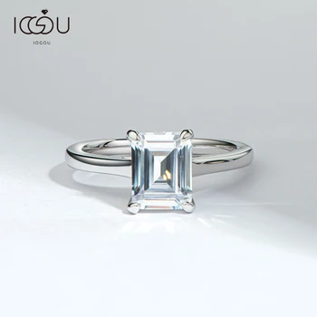 IOGOU 925 Sterling Ezüst 2.5 Karátos Emerald Vágott Solitiare Gyűrűk Nők Szimulált Gyémánt Eljegyzési jegygyűrű, Gyűrű Ékszer