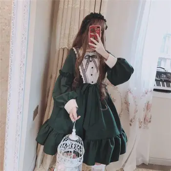 Japán Édes Lolita Hosszú Ujjú Ruha, Aranyos Tündér Iskolás Lány Ruhák Gótikus Streetwear Nők Kawaii Vestido Köntös Gothique