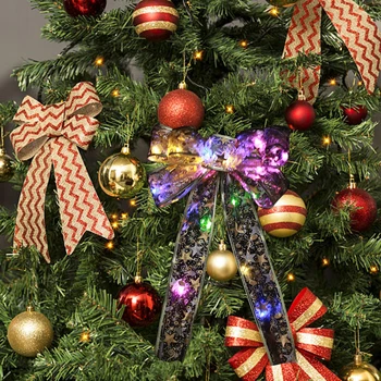 Karácsonyfa Topper LED Szalag Íjak, Díszek LED fényfüzér Új Év Fél Dekorációk, Karácsonyi Party Ünnepi Kézműves Ajándék
