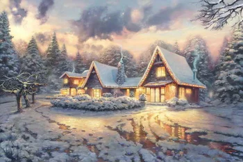 Karácsonyi Lodge Limited Edition Thomas Kinkade HD Vászon Nyomtatás lakberendezési Nappali szobám falán Képek, Művészet, Festészet