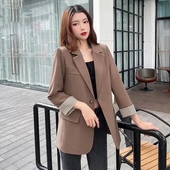 Kis Blézer Kabát 2021 Tavaszi Őszi Koreai Vintage Alkalmi Felsők Női Egyetlen Gomb Blézer Megfelel A Nő Karcsú Bevágott Kabát Kabát