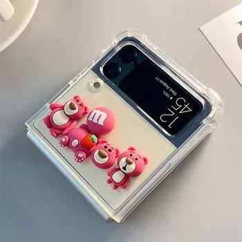 Koreai Divat DIY Aranyos 3D-s Rajzfilm Telefon tok Samsung Galaxy Z Flip 3 ZFlip 5G Puha, Világos, Takarja A Z Flip3 Védelem Shell