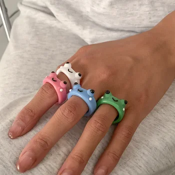 Koreai Geometriai Béka Gyanta Gyűrűk Nők színes Egyszerű Állati mutatóujját Széles Gyűrűk Lányok Aranyos, Ékszerek, Születésnapi Ajándékok