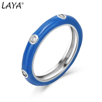 Laya Ezüst Hangulat Gyűrű A Nők 925 Sterling Ezüst Kiváló Minőségű Cirkon Klasszikus Kék Zománc Elegáns Ékszer 2022 Trend