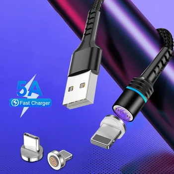 LED 5A Mágneses Kábel Gyors Töltő Micro USB-C Típusú Kábel iPhone 11 12 Pro X Mágnes Töltő C-Típusú Kábel Xiaomi Samsung