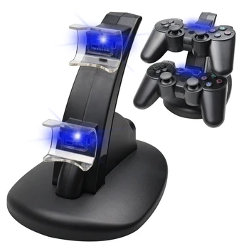 LED Fény Kettős Töltés USB Töltő Dokkoló Állvány Töltő PlayStation 3 Vezérlő Konzol A PS3 Controle Gamepad Tartozék