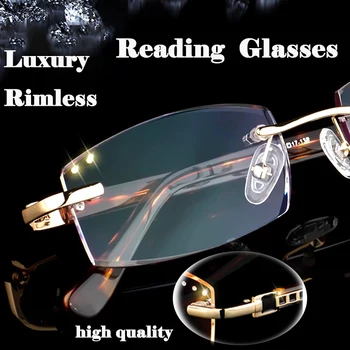 Luxus Gyémánt Vágó Keret nélküli Szemüvege Unisex Divat Kiváló Minőségű Alufelni Olvasó Szemüveg UV Védelem Presbyopic gafas
