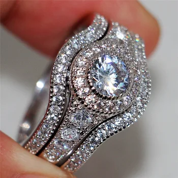 Luxus Női Kör AAA Fehér Cirkon Káprázatos Retro gyűrűknek Menyasszony Esküvő, Eljegyzés Teljes Gyakorlat páros Gyűrű Ékszer