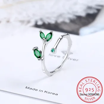 Luxus Új, Finom Ékszerek Gyűrű Igazi 925 Sterling Ezüst Levelek Smaragd Zöld Slub Nyitva Gyűrűk Nők Anillos C040