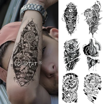 Mechanikus Sebességváltó Kar Ideiglenes Tetoválás Matrica Bionikus Vízálló Tatto 3D Robot Fém Body Art Hamis Tetoválás Férfiak Nők