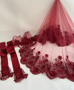 Menyasszonyi Esküvői Fátyol Meghatározott Befűzhető Három-dimenziós Virág, Gyöngy, Csipke Luxus Vörös Bordó Henna Este Tartozékok Vőlegény 2021