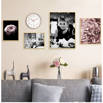 Motivációs Dekoratív Kép Modern Dekoráció Audrey Hepburn Fekete-Fehér A Divat, Vászon Wall Art Print Virág Festmény
