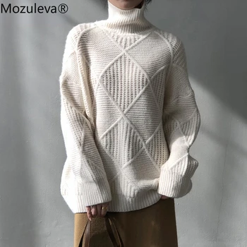 Mozuleva Őszi Téli Garbó Laza Női Kötött Pulóver Vintage Hosszú Ujjú Sűrűsödik Női Pullovers Ugrók 2022