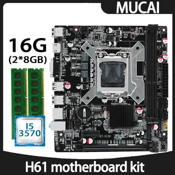 MUCAI H61 Alaplap LGA 1155 Készlet Készlet Intel Core i5 3570 CPU Processzor, Valamint DDR3 16GB(2*8 GB) 1600 mhz-es RAM Memória PC Számítógép