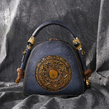 Norbinus Vintage Nők Valódi Bőr Női Kézitáska Retro Elegáns Váll Messenger Bag Luxus Tehén Bőr Kézzel Készített Hölgy Táska