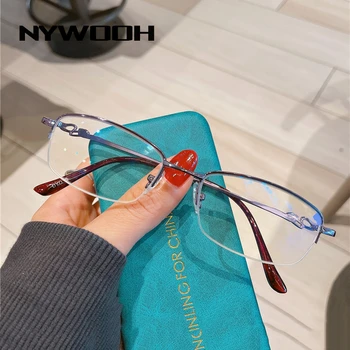 NYWOOH Anti Kék Fény Olvasó Szemüveg Női Elegáns Fél Keret Fém Távollátás Szemüveg Receptem Szemüveg Dioptria +4.0