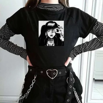 Nyáron Fekete, sötét loli női pólók punk hip-hop egyszerű Japán Harajuku felső póló, alkalmi elegáns aranyos ins Ulzzang rövid pólók