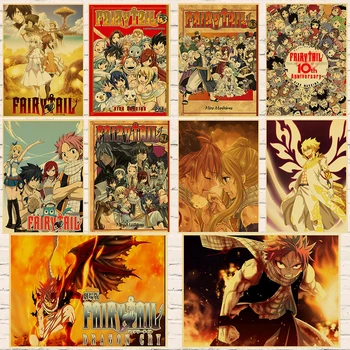 Népszerű Japán Anime Fairytail Vintage nátronpapír Poszter Manga Karakter Atlas Rajzfilm Matricát Haza Bár Fali Dekoráció