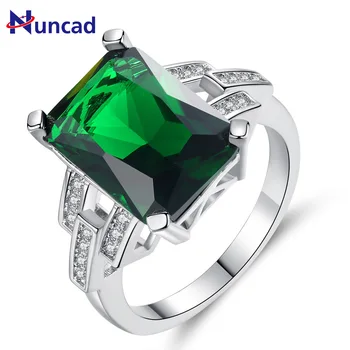 Női Luxus Nagy Zöld Négyzet Kristály AAA Cirkónia Ezüst Gyűrűk A Nők Eljegyzési Fehér Kő Gyűrű, Ékszerek Bijouterie
