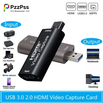 PzzPss Video Capture Kártya, USB 2.0 3.0 HDMI Video Grabber Rekord Doboz PS4 Játék DVD Videokamera Fényképezőgép Felvétel Élő Közvetítés