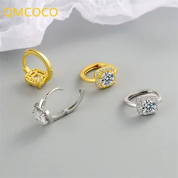 QMCOCO 925 Ezüst Egyszerű, Klasszikus Négyzet Cirkon Karika Fülbevaló koreai Design Női Divat Csemege Ékszerek, Kiegészítők, Ajándékok