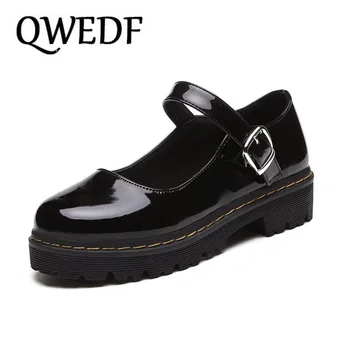 QWEDF 2019 Japán Diák Lolita Cipő Lány Diák Cipő JK Ingázó Egységes PU Bőr Cipő, Platform Cipő X8-21