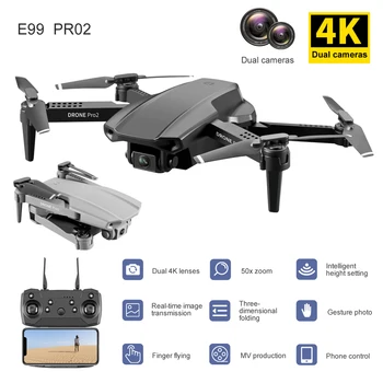 Rc Drón E99 Pro2 RC Mini Drón 4K 720P, 1080P Dual Kamera WIFI FPV légifényképezés Helikopter Összecsukható Quadcopter Dron Játékok